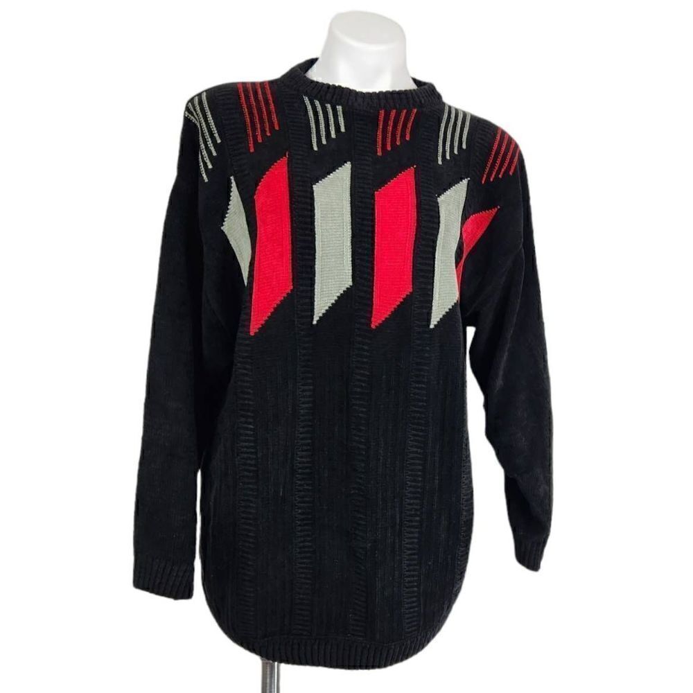 Vintage Bergati sweater size Large black red tan‎